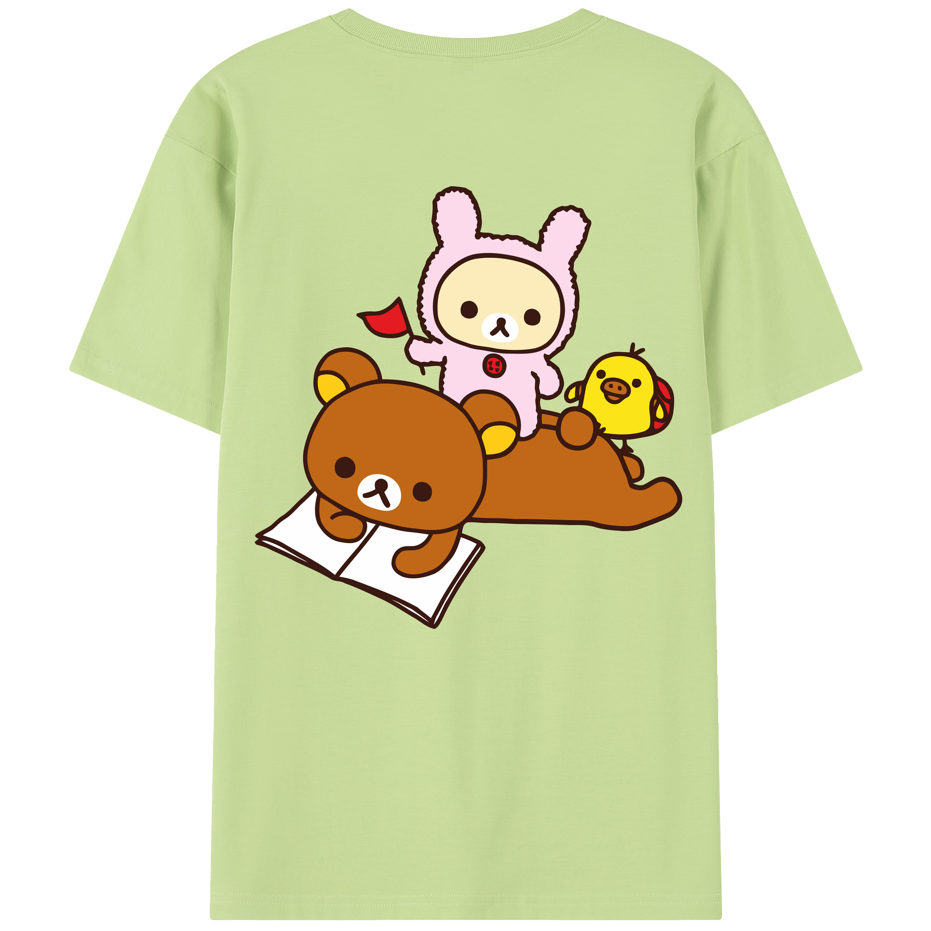 （画像用） リラックマ リラックマ キイロイトリ Rilakkuma Korilakkuma Kiiroitori 綿100％半袖Tシャツ（背面プリント）